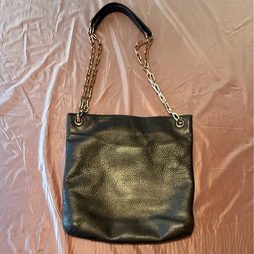 Tory Burch Black Pebbled Leather Gold Chain Convertible Shoulder/Crossbody Bag - Picture 9 of 12